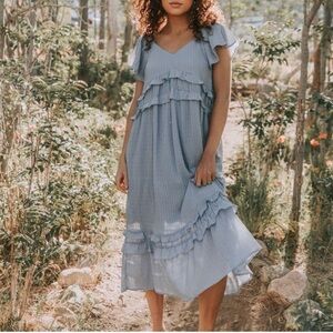 &MERCI Periwinkle Blue Ruffle Maxi Dress Oversized Size Medium
